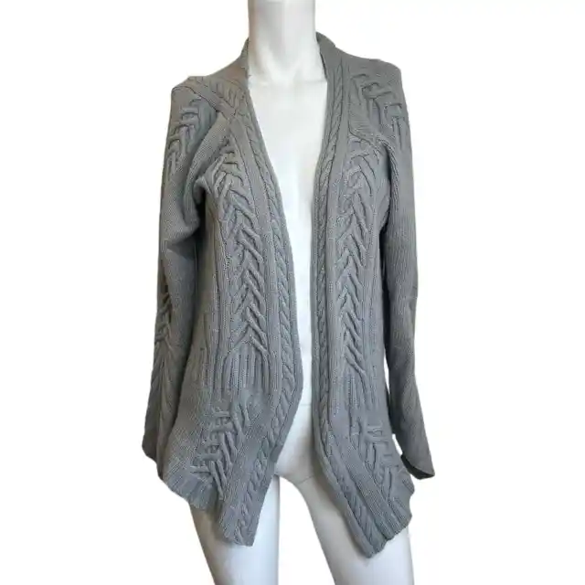 Chan Luu Gray Cable Knit Cashmere Open Cardigan Sweater sz L