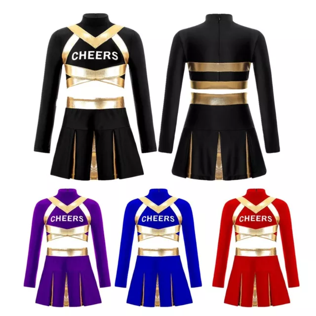 Kinder Mädchen Cheerleader Einheitlich Outfit Cheers Print Cheerleading Kostüm