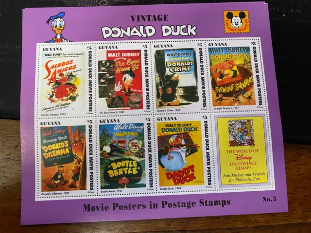 VINTAGE DONALD DUCK DISNEY MOVIE POSTERS STAMPS SHEETS + sht 6 MNH '93 2