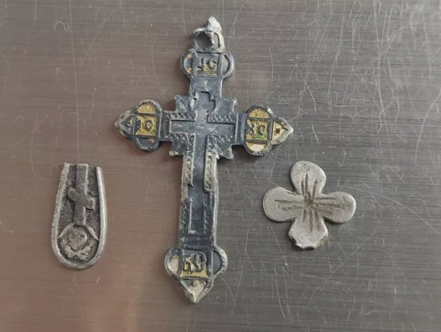 Set antikes silbernes Kreuz mit Emaille, Muster, Russisches Reich, antikes...