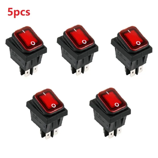 5 x mini interrupteur à bascule marche / arrêt + couvercle étanche 2P  (rouge)