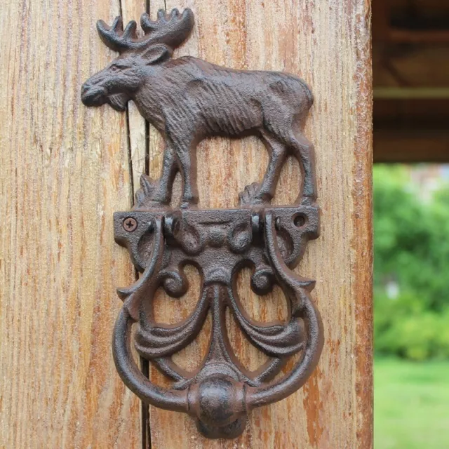 Antique Cast Iron Large Elk Deer Moose Door Knocker Vintage Rustic Heavy Duty