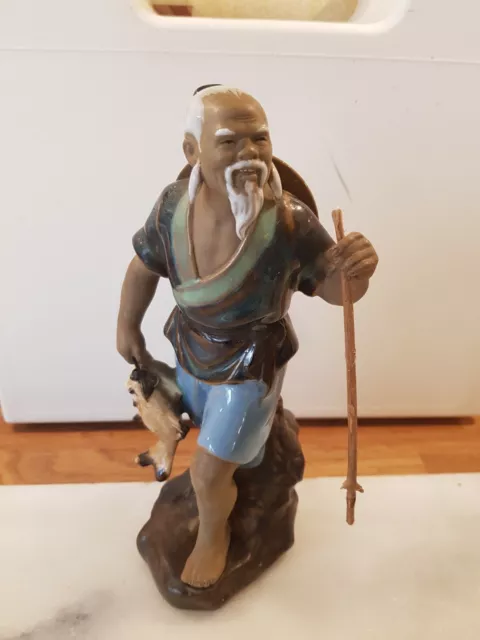Chinese Shiwan Mudman Figurine Fisherman  H22cm X W10cm Vgc