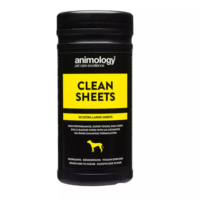 Animology Clean Sheets High Performance Tough Double Sided Pet 80 Wipes Dog