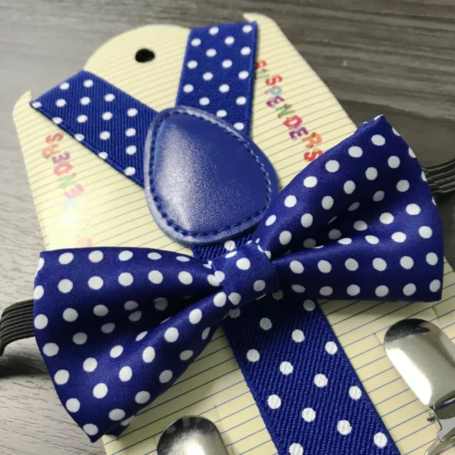 "ROYAL BLUE POLKA DOT" Matching Suspender & Bow-Tie Kids Toddler Baby Boys Girls