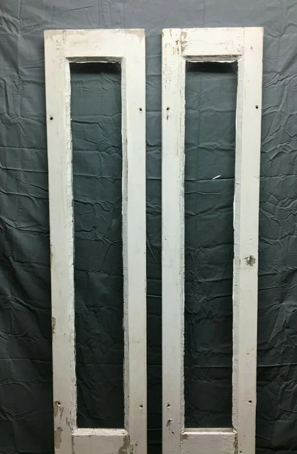 Pair Antique Single Lite Glass Shabby 11x80 Entryway Sidelights Chic Old 166-22B 3