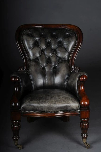 Classic English Chesterfield Club Chair, Leather Green B-177