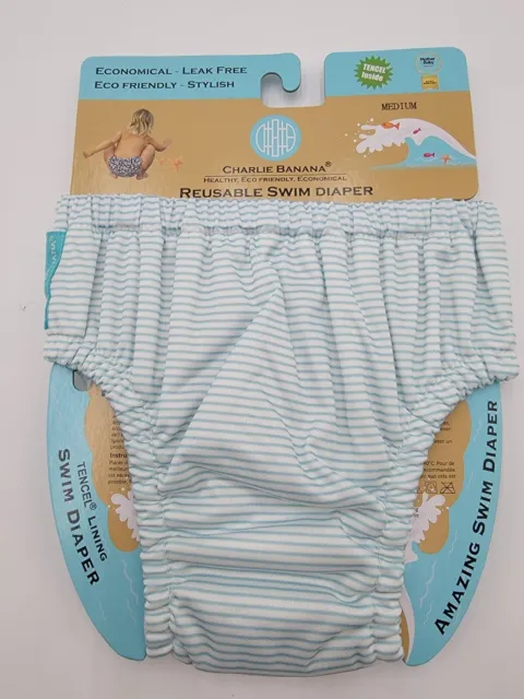 Charlie Banana Reusable Swim Diaper blue and white strips Size medium