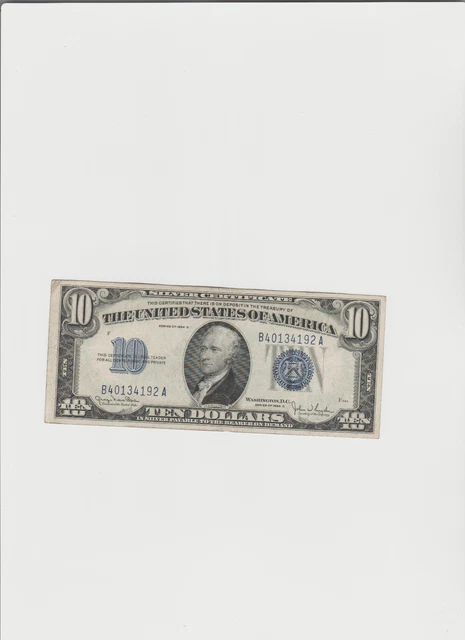 1934-D $10 TEN DOLLARS Silver Certificate in lightly circulated condition