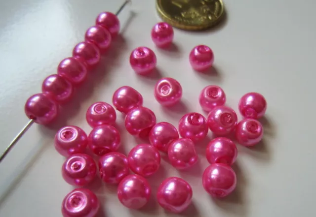 Perlas cristal nacarado 6 mm X 50 UNIDADES color rosa fucsia bisutería