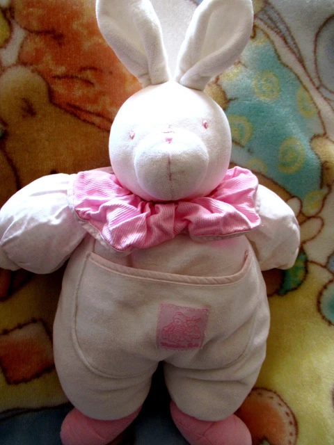 doudou peluche moulin roty lapin blanc rose 41cm bon état vintage