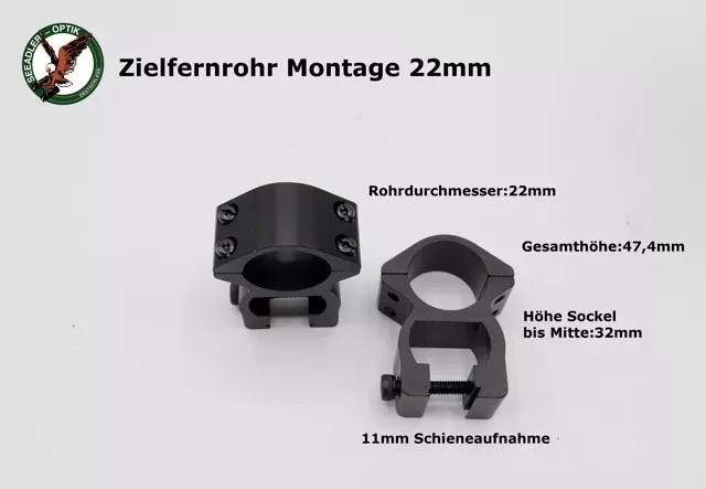 Montage Paar für Zielfernrohr 22mm MR -auch  Hensoldt , Zeiss Jena Optik