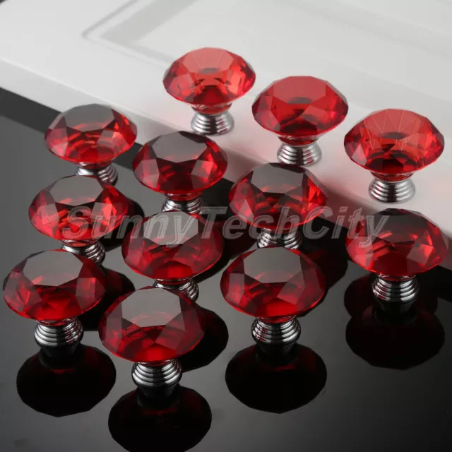 Crystal Glass 40mm Knobs Handle Home Cupboard Dresser Cabinet Drawer Pull Red
