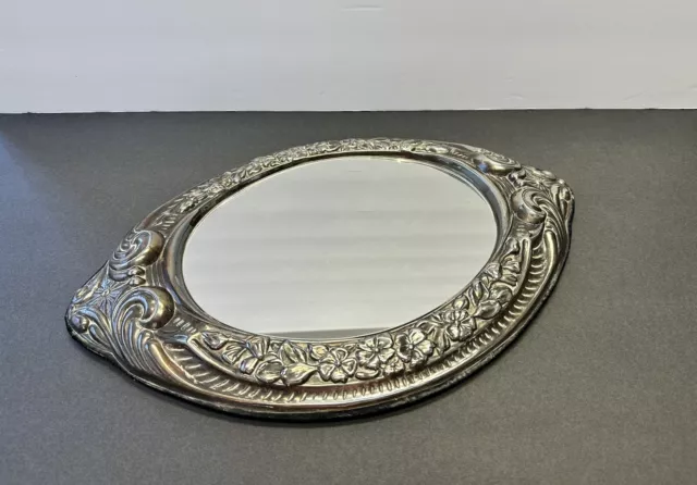 Vintage Repousse Oval Mirror Dresser VANITY Silverplate Ornate Free Shipping