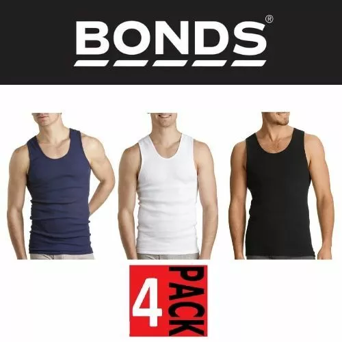 MENS BULK BONDS 4 PACK SINGLET Chesty in Navy White Black Cotton Vest Size S-4XL