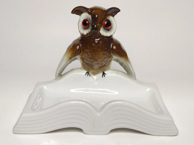 Vintage Gerold Porzellan Owl & Book Ashtray - Bavaria Western Germany