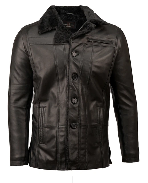 Mens Leather Coat Fur Lined Jacket Button Thicken Coats Soft Long Parka Overcoat