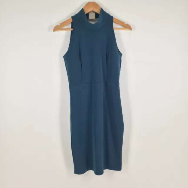 Mossman womens dress size 10 bodycon teal sleeveless stretch high neck zip004204