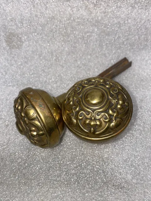 Antique Pair Of H-43200 Olimpian Yale And Towne  Decorative Brass Door Knobs