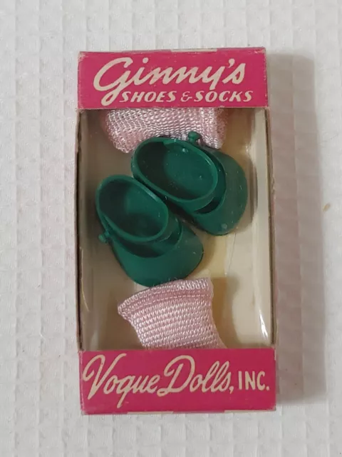 VINTAGE 1950s VOGUE GINNY Green SHOES & Pink SOCKS NIB For 8" Doll