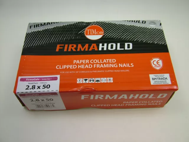 1st fix collated nails 50mm x2.8 box 1100 Firmahold brand galvanised fit Paslode