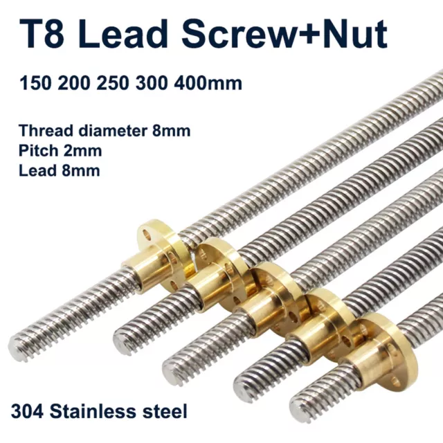 8mm T8x2 Lead Screw Threaded Rod Trapezoidal T8 ACME Stepper 150 200 250 300 400