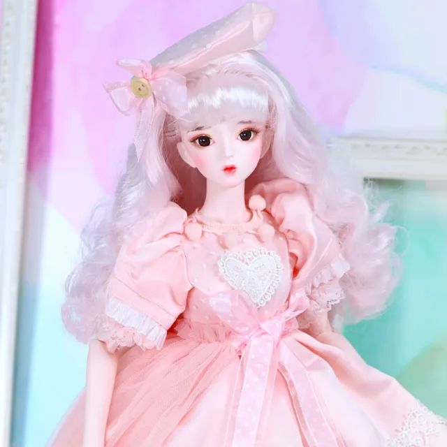 Bambola 62 cm BJD 1/3 palla snodata ragazza set completo abiti da principessa rosa trucco 6
