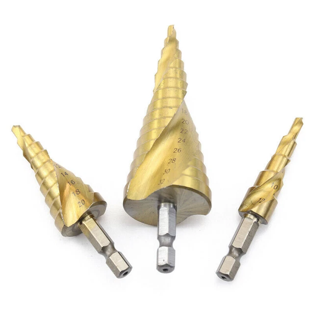 3PCS Step Cone Drill Bits HSS Spiral Grooved Reaming Hole Cutter For Metal Wood