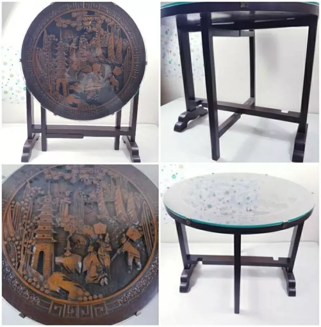 A super quality early 19th century Chinese carved Fold up table with glass(RARE)