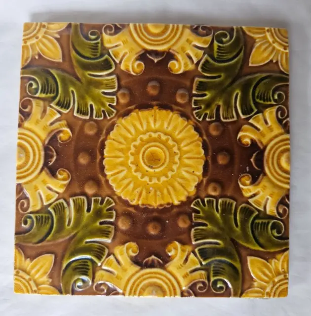 Stunning Pilkington Antique 6 Inch Tile. Aesthetic Sunflower Majolica