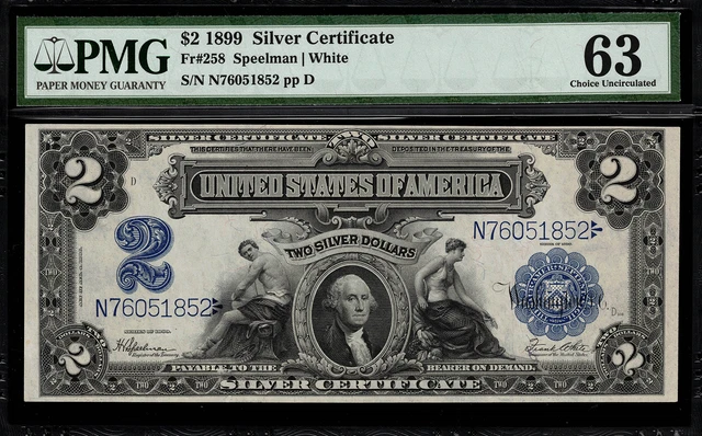 1899 $2 Silver Certificate FR-258 - Mini Porthole - Graded PMG 63 Uncirculated
