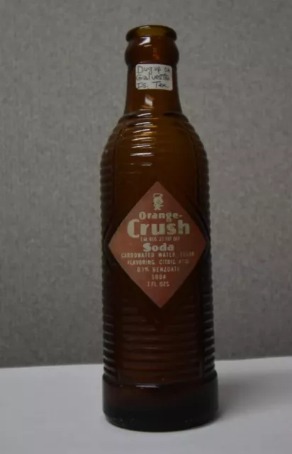 1940s Vintage Orange Crush Soda Pop Bottle 7oz  Brown Duraglas 