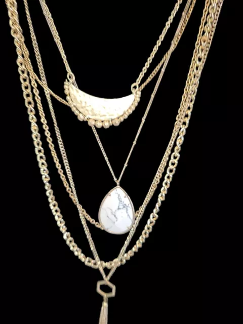 Lot of Necklaces For Layering Gold Tone White Stone 24"-32"