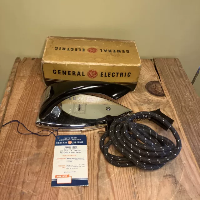 VINTAGE TRAVEL IRON GENERAL ELECTRIC GE MODEL w/Original Box And Warranty Card