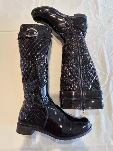 Stuart Weitzman Patent Leather Quilted Black Knee High Boots Size 9