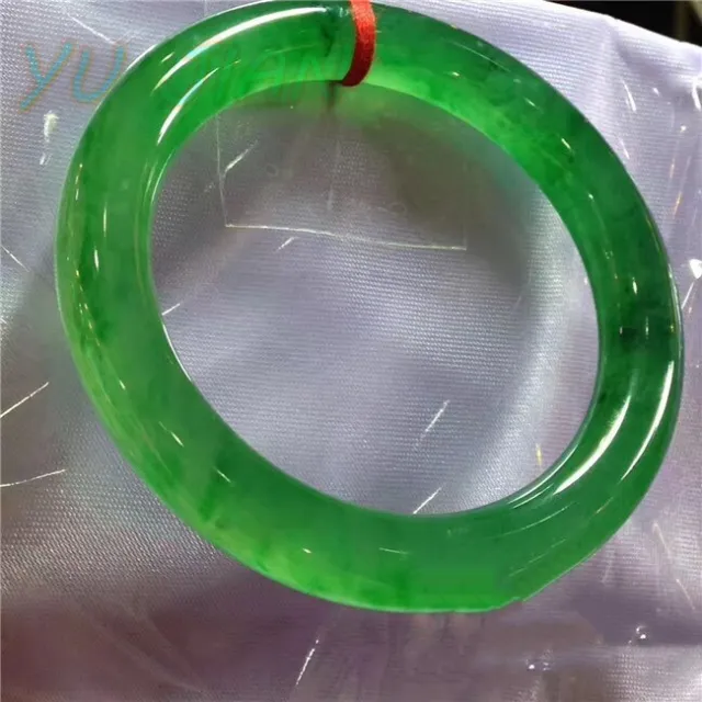 Myanmar Natural Green Jade Jadeite Bangle Ice Seed Floating Flower Bar Bracelet
