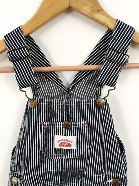 ROUND HOUSE Hickory Stripe Denim Bib Overalls Kids sz 6 Made In USA Railroad