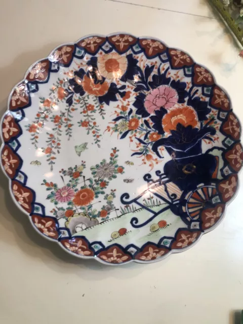 Antique Japanese Imari Scalloped Rim Hand Painted Platter.