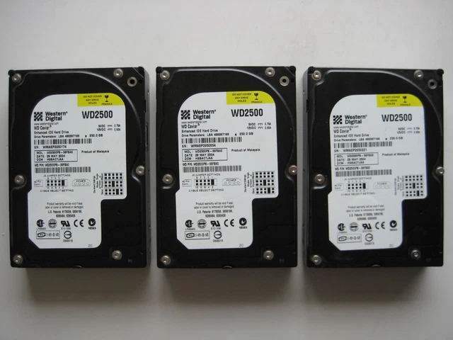 3 x Western Digital Caviar 250gb hard disk drives - 3.5 inch - 2004 - UNTESTED