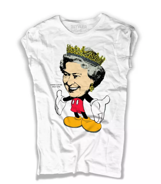 T-shirt donna Regina Elisabetta Topolino Mickey Mouse Elisabeth Queen Highlander