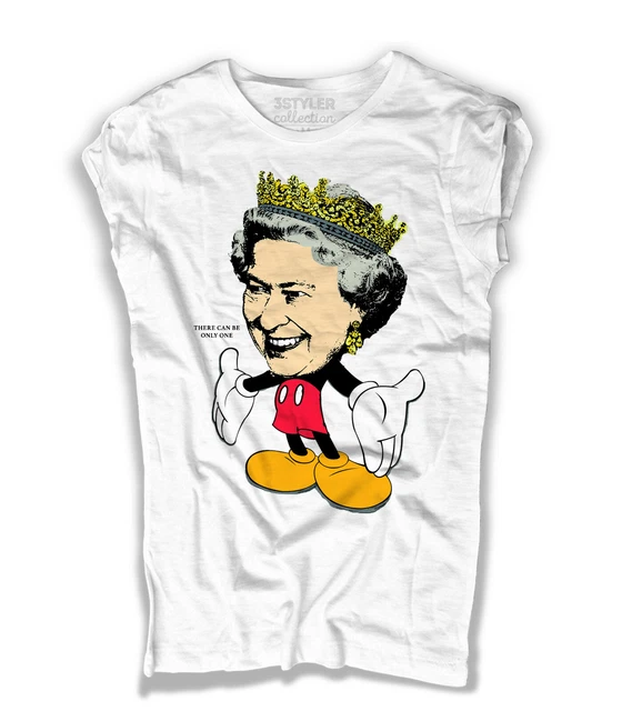 T-Shirt Uomo Bianca Regina Elisabetta Con Piercing - God Save The Queen - 100% Cotone Fiammato, Made In Italy - 3