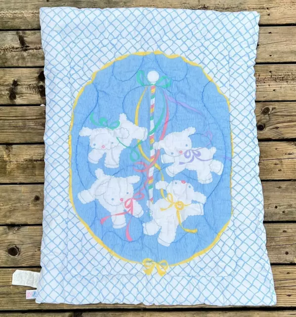 "Manta edredón vintage Baby Dreams corderos azul rosa Bibb Co. 30x41"