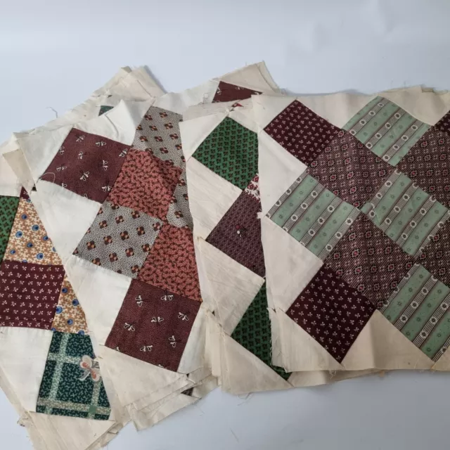 Lot 25 Early Quilt Blocks Patchwork On Point  Brown 1800's Antique 12.5 x 12.5
