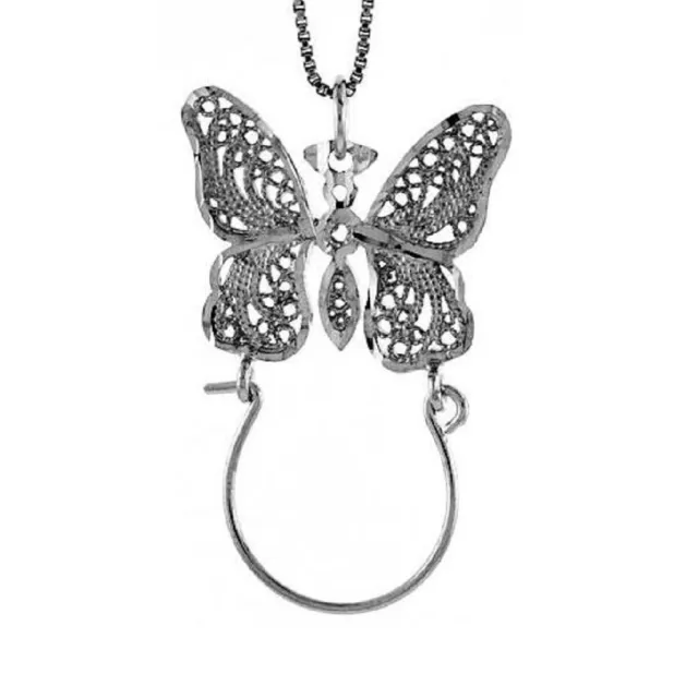 Plata de Ley Filigrana Dije Mariposa Soporte Colgante, Italiano Cadena Cuadrada