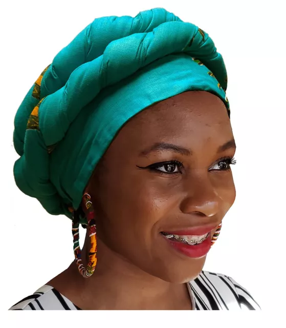 Turquoise Dashiki African Print Ankara Modu Hat Pre-tied Head wrap DP3769PT