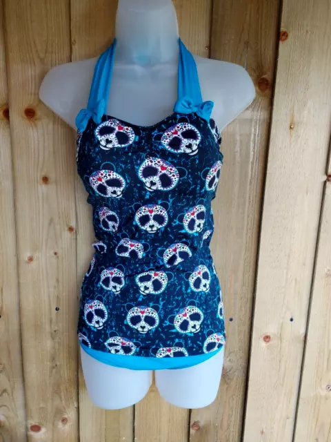 6 Bnwt Banned Sugar Skull Panda Swimsuit Costume Gothic Rock Alternative Teen