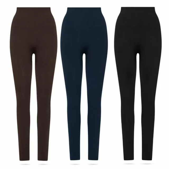 Damen Thermo Winter Leggings Taille Hoch-Bund 36 38 40 42 44