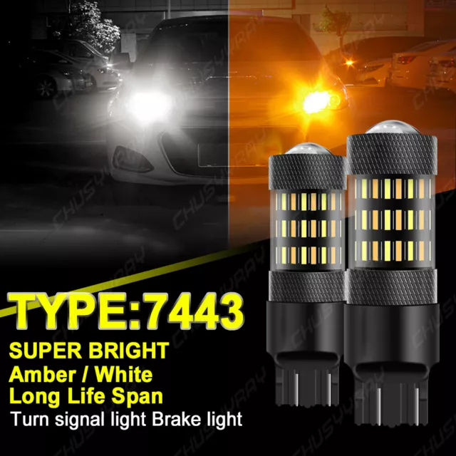 2pc 7443 7440 7444 LED Turn Signal Switchback White/Amber DRL Parking Light Bulb