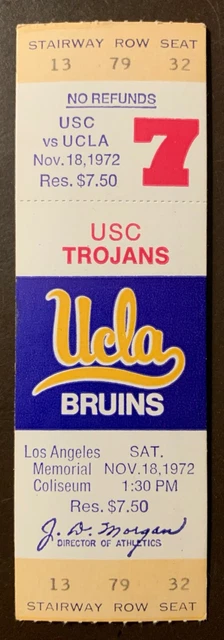 UCLA Bruins 11/18/1972 ORIGINAL college football ticket vs USC Trojans