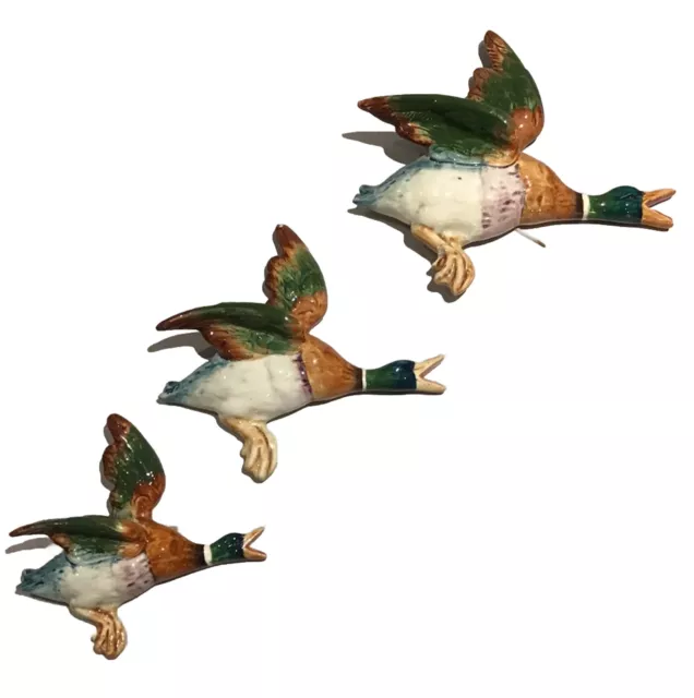 Beswick Flying Ducks Mallards 596-2 596-3 & 596-4 Wall Plaques Pockets See Photo